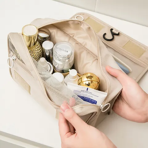 Portable Folding Travel Toiletry Bag Large Capacity Hanging Makeup Organizer Multifunctional Waterproof Storage Bag For Women Men