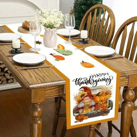 Runner da Tavola in Lino Stile Americano Zucca Foglia d'Acero Raccolto Autunnale Decorazione per Tavola Festiva