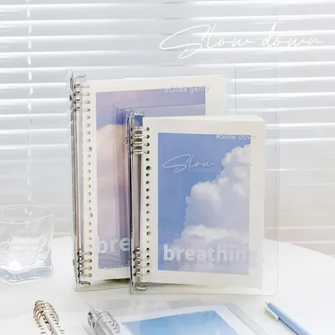 Transparentes Lose Blattsammlung Notizbuch A5 B5 PP Umschlag Tagebuch Wolkenhimmel Muster Schüler Schreibnotizbuch Geschenk