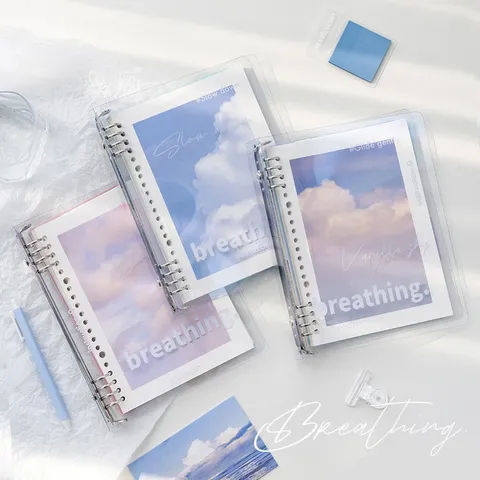 Transparentes Lose Blattsammlung Notizbuch A5 B5 PP Umschlag Tagebuch Wolkenhimmel Muster Schüler Schreibnotizbuch Geschenk
