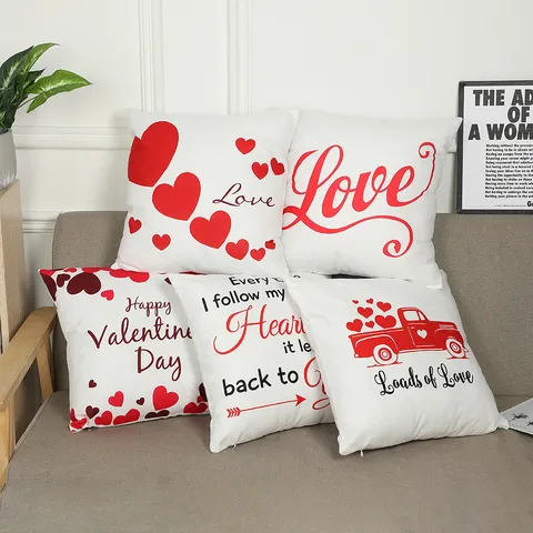 Valentine's Day Heart Love Throw Pillow Cover Red White Soft Plush Cushion Case Modern Minimalist Home Sofa Bed Decor