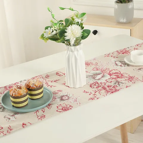Runner da Tavola con Fiore di Peonia Stile Nordico Tessuto in Poliestere Decorazione per Tavolo da Pranzo Rosso Nero