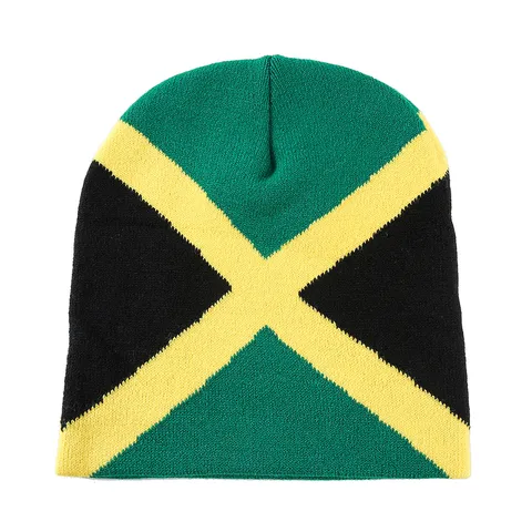 Jamaica Flag Knitted Beanie Hat Thick Warm Winter Ski Cap Unisex Acrylic Casual Pullover Fashion Headwear