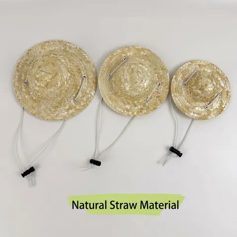 Mini Pet Straw Hat Handmade Woven Sun Protection Sombrero Adjustable Chin Strap Hat For Cats Small Dogs Costume Accessories
