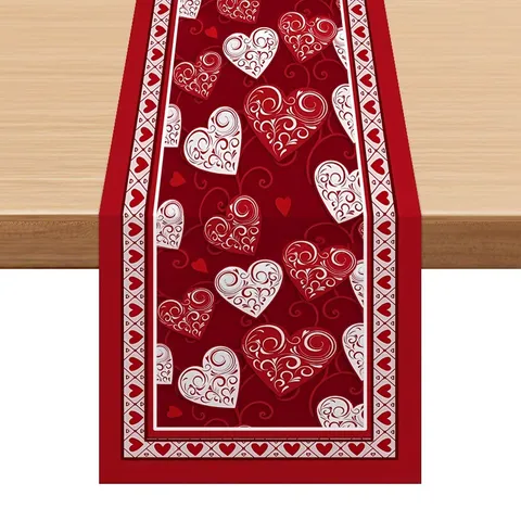 Runner da Tavola di San Valentino in Lino Tovaglia Stampata Stile Nordico Casa Soggiorno Tavolo da Pranzo Festa Decorazione Festiva