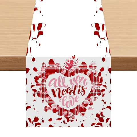Runner da Tavola di San Valentino in Lino Tovaglia Stampata Stile Nordico Casa Soggiorno Tavolo da Pranzo Festa Decorazione Festiva