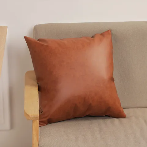 Fodera per Cuscino Quadrata in Pelle PU Tinta Unita Moderna e Minimalista Fodera per Cuscino Decorativa per Soggiorno Arredamento Casa