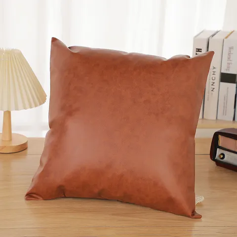 Fodera per Cuscino Quadrata in Pelle PU Tinta Unita Moderna e Minimalista Fodera per Cuscino Decorativa per Soggiorno Arredamento Casa