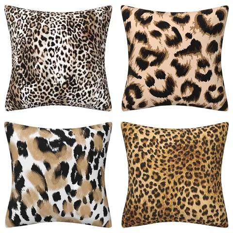 Fodera per Cuscino in Peluche Corto con Stampa Leopardata Astratta Fodera per Cuscino Quadrata Decorativa per Divano Soggiorno