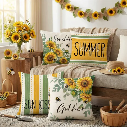 Fodera per Cuscino Girasole Senza Imbottitura Stampa Lettera Floreale per Divano Camera da Letto