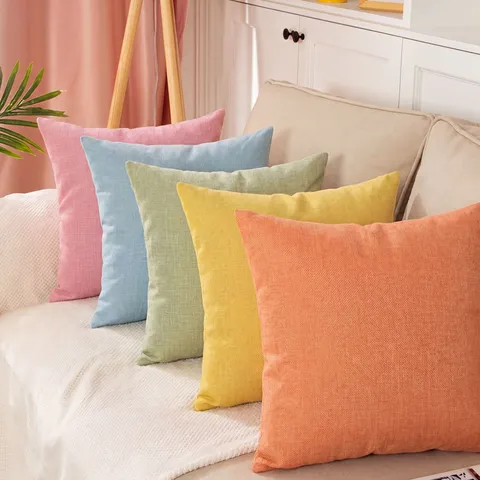 Fodera per Cuscino Decorativa Nordica in Lino per Divano e Camera da Letto Tinta Unita