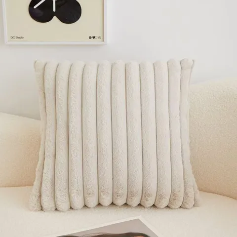 Fodera per Cuscino in Pelliccia di Coniglio A Righe Stile Nordico Morbido Peluche Decorativo per Divano Letto
