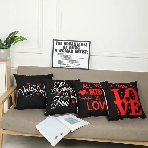 Fodera per Cuscino in Poliestere di San Valentino Moderno Minimalista Lettera Cuore Stampato Quadrato per Divano Letto