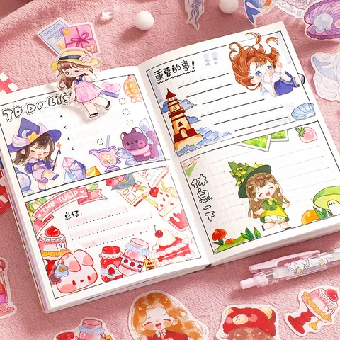 Niedliches Washi PET Sticker Pack Stanzung Dekorative Aufkleber Für Tagebuch Scrapbooking DIY Handwerk Schreibwaren