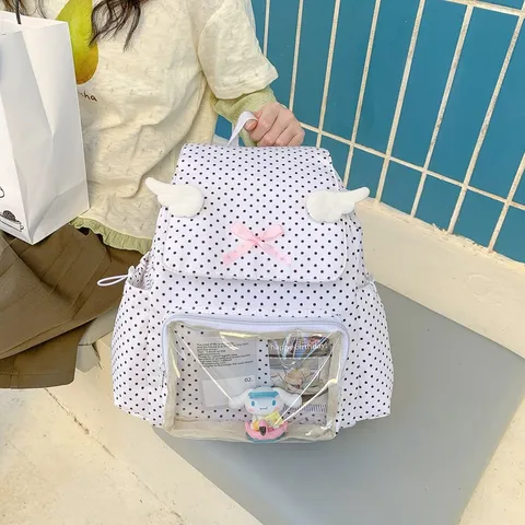 Zaino Stile Coreano Retro Pois Donna Grande Capacità Ita Bag Carina Zaino Scolastico Con Ali E Fiocco