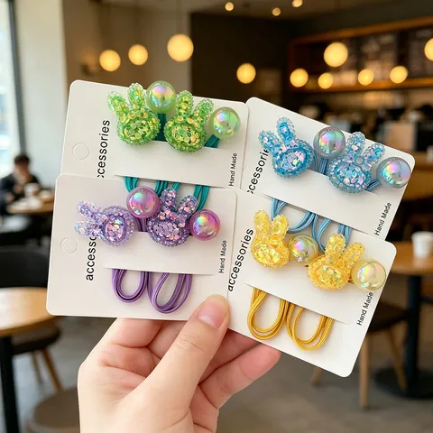 Cute Cartoon Rabbit Acrylic Hair Ties Elastic Hair Rubber Bands Double Head Hair Accessories