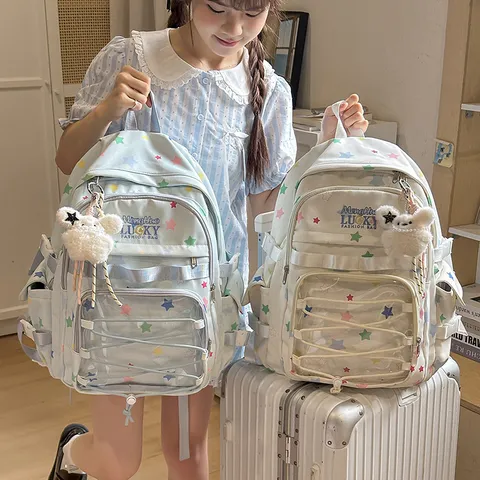 Mochila Escolar Casual para Mujer Estampado de Estrellas Itabag Trans、parente Lindo Gran Capacidad Ligero
