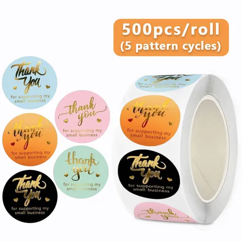 Gold Foil Thank You Stickers Roll Round Sealing Labels For Small Business Packaging Wedding Birthday Gift Wrapping