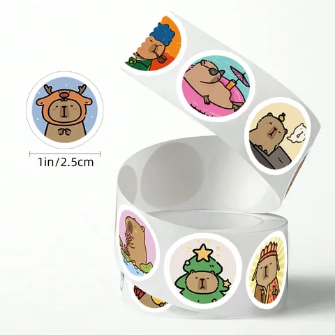 Cute Capybara Stickers Roll Cartoon Animal Decals Round Envelopes Seal Stickers For Gift Wrapping DIY Craft
