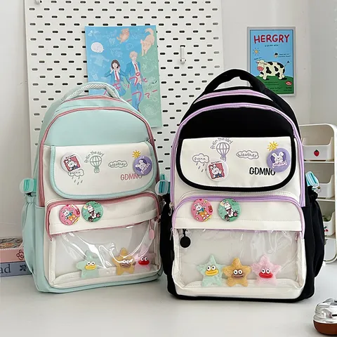 Mochila Escolar de Nylon Duradera y Bolso de Hombro Bicolor de Gran Capacidad para Estudiantes