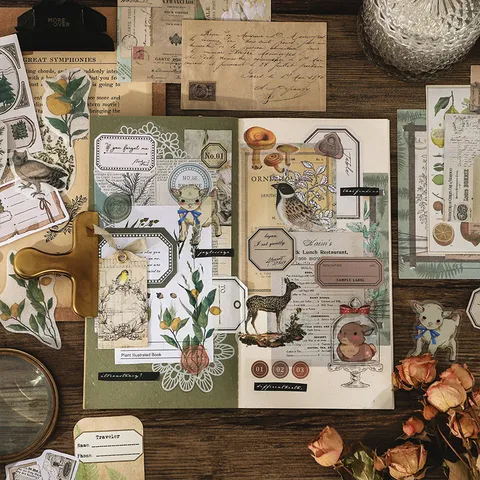 Vintage Ästhetisches Scrapbook Schreibwaren Materialpaket Retro Journal Aufkleber Bastelbedarf