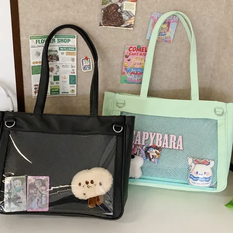 Bolso Tote Casual de Gran Capacidad de Cuero PU con Ventana Transparente Ita Bag Estilo Dulce Bolso Bandolera para Mujer