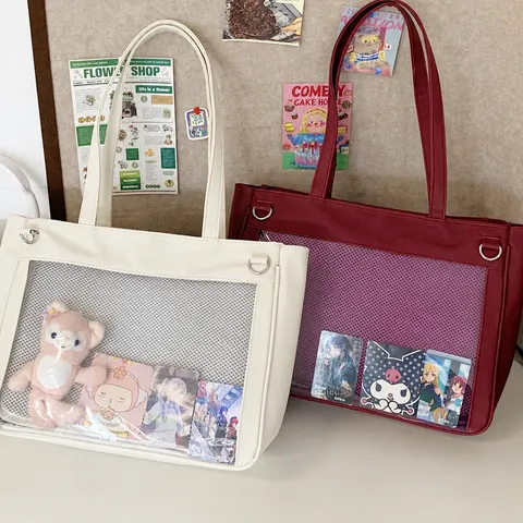 Bolso Tote Casual de Gran Capacidad de Cuero PU con Ventana Transparente Ita Bag Estilo Dulce Bolso Bandolera para Mujer