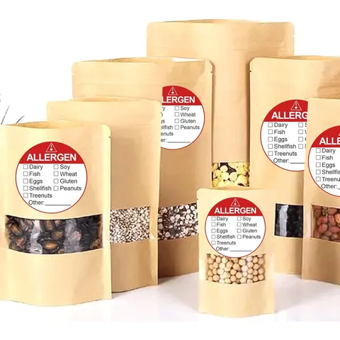 Allergen Warning Labels Food Rotation Stickers Round Adhesive Safety Labels For Food Packaging
