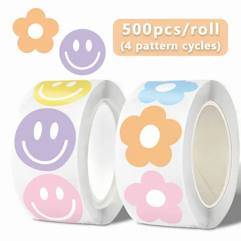 Buntes Smiley-Gesicht Und Blume Design Runde Selbstklebende Etiketten Aufkleber Für Kinder Schule Schreibwaren Geschenk Dekor