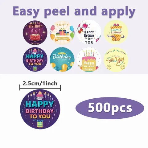 Happy Birthday Stickers Roll Round Cartoon Adhesive Labels Art Paper For Gift Wrapping And Party Decoration