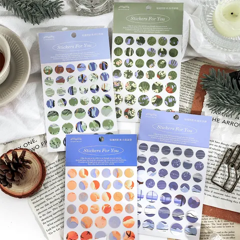 PaperMore Self Adhesive Round Dot Stickers Fresh Artistic Landscape Plant Decorative Sticker Set For Journal Scrapbooking Daily Decoration