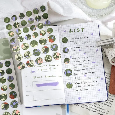 PaperMore Self Adhesive Round Dot Stickers Fresh Artistic Landscape Plant Decorative Sticker Set For Journal Scrapbooking Daily Decoration