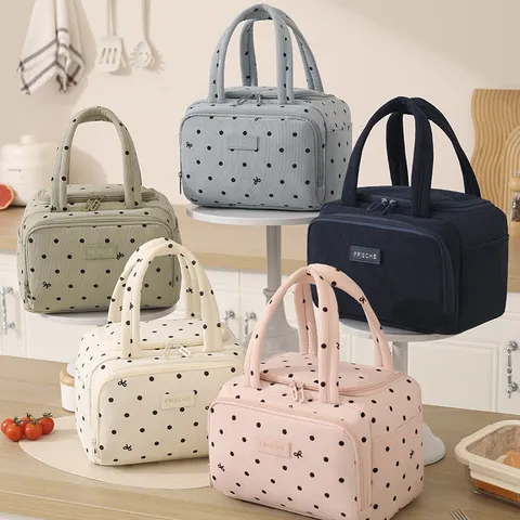 Geïsoleerde Lunchtas Draagbare Thermische Bento Tas Voor Dames Heren Kinderen Stippenpatroon Waterdichte Lunchbox Voor Werk School