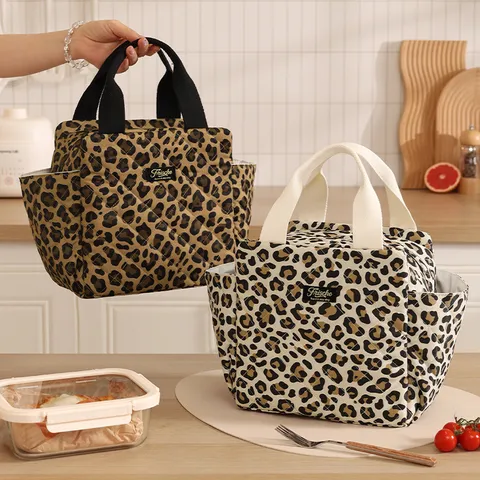 Borsa Termica per Pranzo Trapuntata Borsa Tote Isolatrice Simpatico Fiocco Leopardo Pois Bento Organizzatore di Conservazione Per Ufficio Scuola