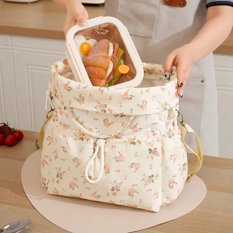 Borsa Tote Casual con Coulisse da Donna Borsa a Tracolla in Poliestere Impermeabile Grande Capacità Borsa Pranzo per Lavoro