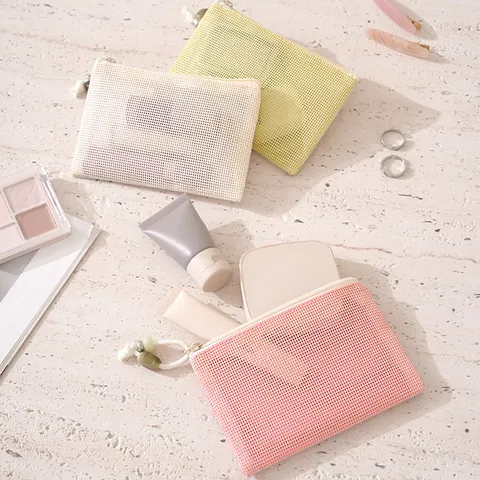 Borsa di Stoccaggio in Rete da Viaggio Portatile Borsa Cosmetica con Cerniera Mini Portamonete Pochette per Trucco in Rete Trasparente Organizer per Documenti