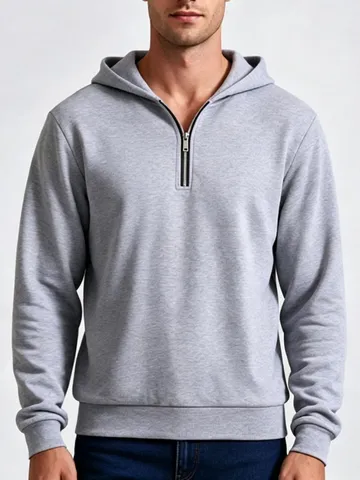 Herren Casual Sweatshirt Mit Halbem Reißverschluss Kapuze Basic Einfarbig Lockerer Schnitt Polyester Top Bedruckt Sportlicher Hoodie