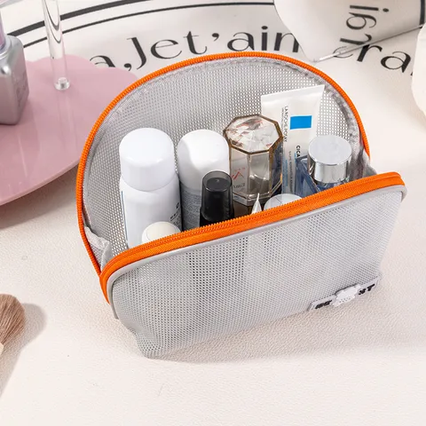 Borsa per Truocchi a Mezza Luna Portatile Organizer da Viaggio in Rete Pochette Cosmetica a Colore a Contrasto Per Donne