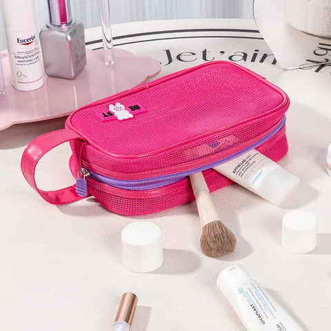 Borsa da Toeletta in Rete Portatile Grande Capacità Borsa Cosmetica da Viaggio Multicolore Impermeabile Custodia per Trucco per Spiaggia