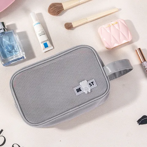 Borsa da Toeletta in Rete Portatile Grande Capacità Borsa Cosmetica da Viaggio Multicolore Impermeabile Custodia per Trucco per Spiaggia