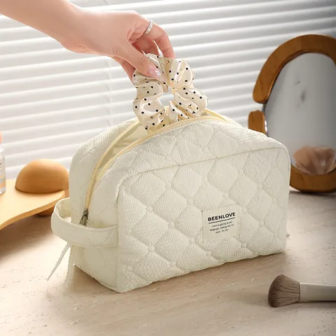 Borsa per Cosmetici Trapuntata Grande Capacità Custodia da Viaggio Portatile Organizer Borsa per Donna Trucco