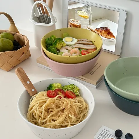 Moderne Retro Keramische Inktspatten Kom Grote Dessert Salade Fruit Yoghurt Ontbijtgranen Kom Onderglazuur Servies Voor Keuken