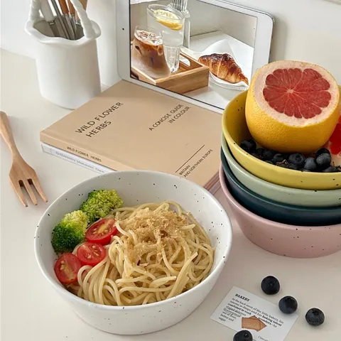 Moderne Retro Keramische Inktspatten Kom Grote Dessert Salade Fruit Yoghurt Ontbijtgranen Kom Onderglazuur Servies Voor Keuken