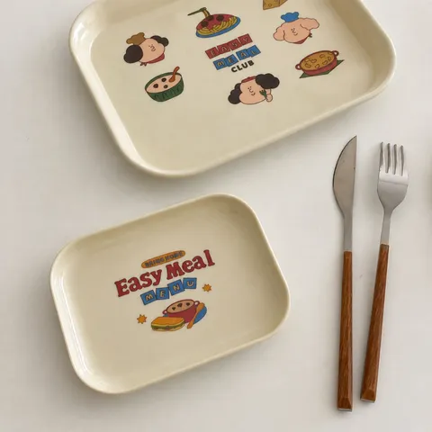 Vassoio per Colazione in Melamina Cartoon Cute Stile Ins Coreano Rettangolare Portaoggetti da Scrivania Decorazione Fotografica