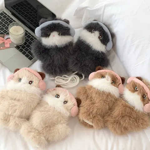 Bufanda y Guantes de Peluche de Gato Ragdoll Lindo para Mujer Conjunto de Invierno Cálido Grueso con Guantes con Tapa Calentador de Cuello de Piel