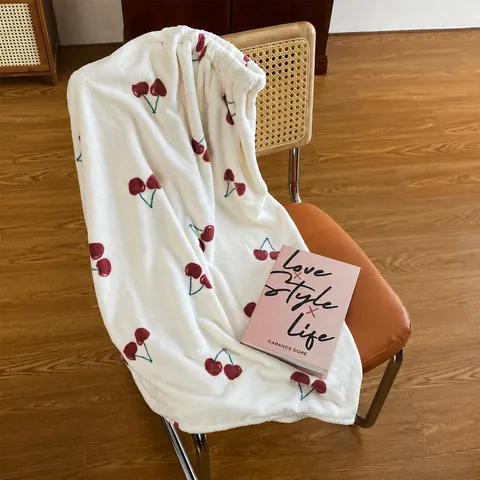 Women Cute Cherry Print Coral Fleece Wearable Bathrobe Dress Thickened Absorbent Quick Dry Bath Towel For Home Dormitory