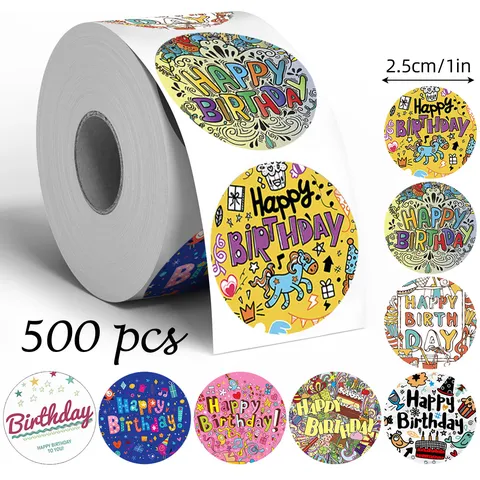 Happy Birthday Roll Stickers Colorful Graffiti Art Paper Sealing Labels For Baking Dessert Cake Gift Wrapping