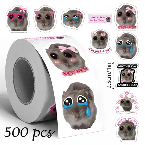 Rouleau d'Autocollants de Graffiti de Hamster Triste de Dessin Animé Mignons DécalcomANIES de Mème Pour Emballage Cadeau Scellage de Pâtisserie Et Décoration