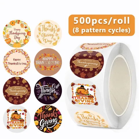 Thanksgiving Day Decorative Sealing Stickers Coated Paper Turkey Pumpkin Autumn Pattern Party Gift Envelope Seal Label
