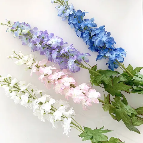 Artificial Larkspur Long Stem Silk Flowers Fake Hyacinth For Wedding Arch Home Decor Floral Arrangement Party Supplies